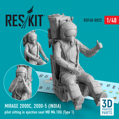 Figurine  Dassault-Mirage 2000C, 2000-5 (INDIA) pilot sitting in ejection seat MB Mk.10Q (Type 1) (3D Printed)