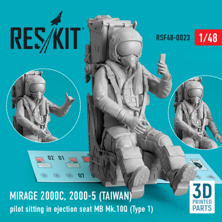 Figurine  Dassault-Mirage 2000C, 2000-5 (TAIWAN) pilot sitting in ejection seat MB Mk.10Q (Type 1) (3D Printed)