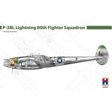 Maquette  Hobby 2000: 1/48; P-38L Lightning 80th Fighter Squadron (ACADEMY + CARTOGRAF + MASKS)