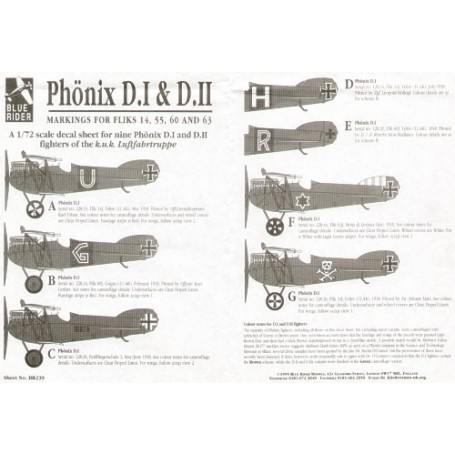  Décal Phonix D.I and D.II Markings for nine fighters from Fliks 14 55 60 and 53