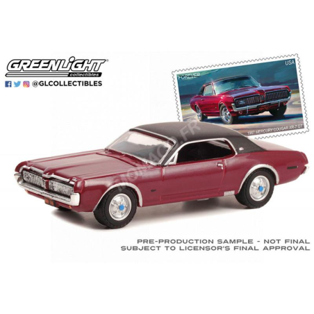 Miniature  MERCURY COUGAR XR-7 GT 1967 "USPS - PONY CAR STAMP COLLECTION BY ARTIST TOM FRITZ" BORDEAUX