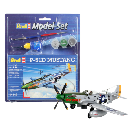 Maquette d'avion P51D Mustang Model Set - coffret contenant la maquette, les peintures, pinceau et colle